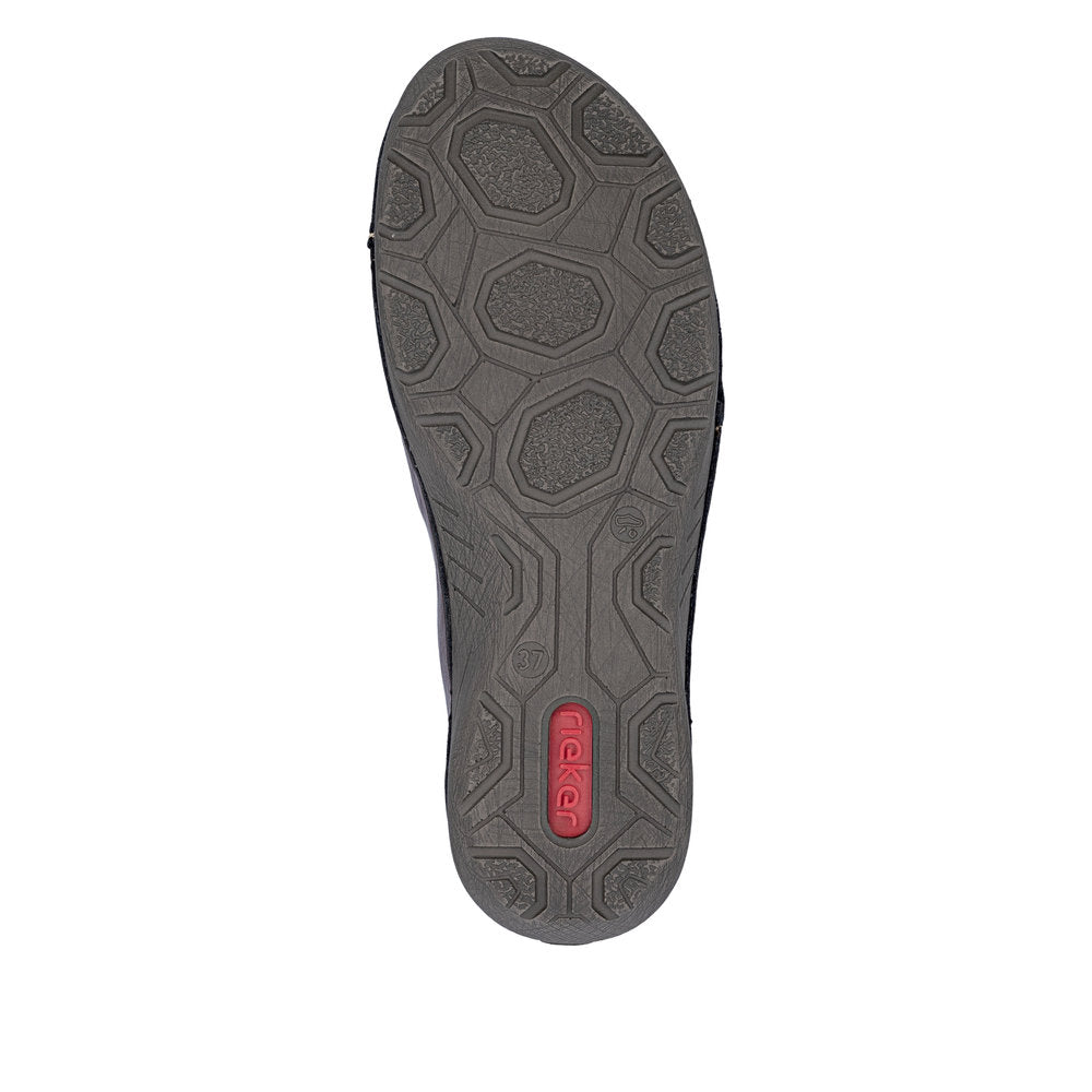Rieker 52560-30 women's red elasticated shoes, sole and tread view.