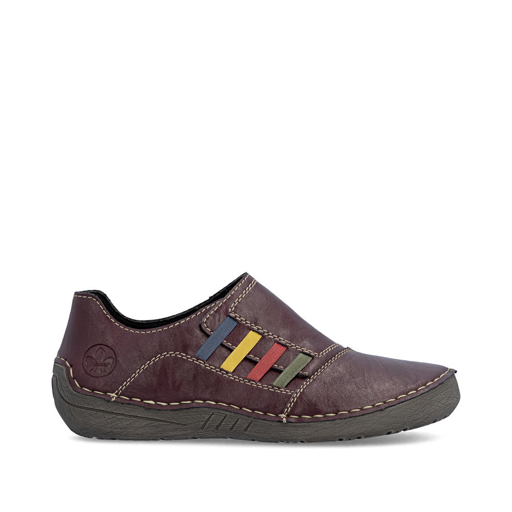 Rieker 52560-30 women's red elasticated shoes, opposite side view.