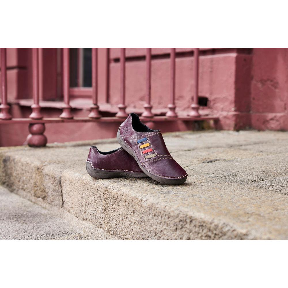 Rieker 52560-30 women's red elasticated shoes, lifestyle view 2 of 2.
