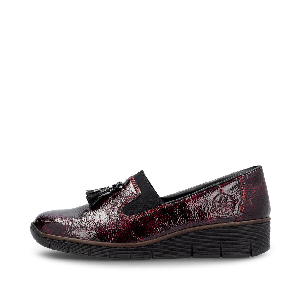 Rieker 53751-35 Burgundy Patent Slip on Shoe, inner side view.