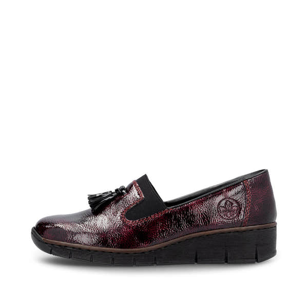 Rieker 53751-35 Burgundy Patent Slip on Shoe, inner side view.