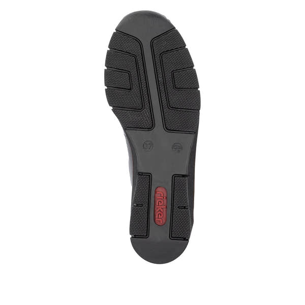 Rieker 53751-35 Burgundy Patent Slip on Shoe, sole and tread view.