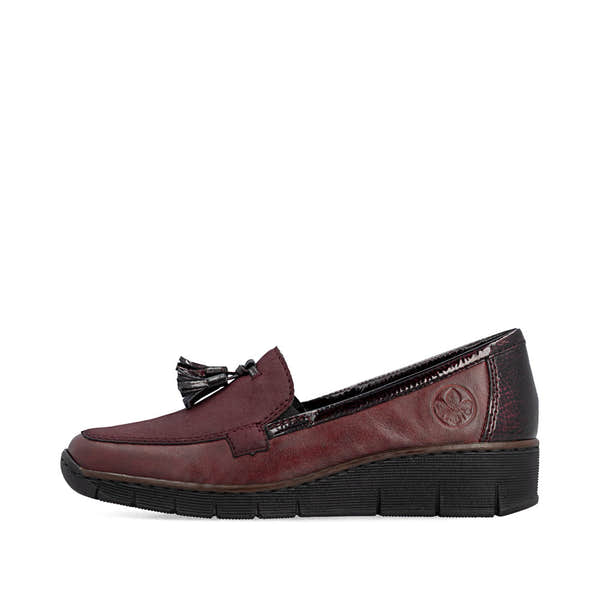 Rieker 53771-35 women's bordeaux leather elasticated shoes, inner side view.