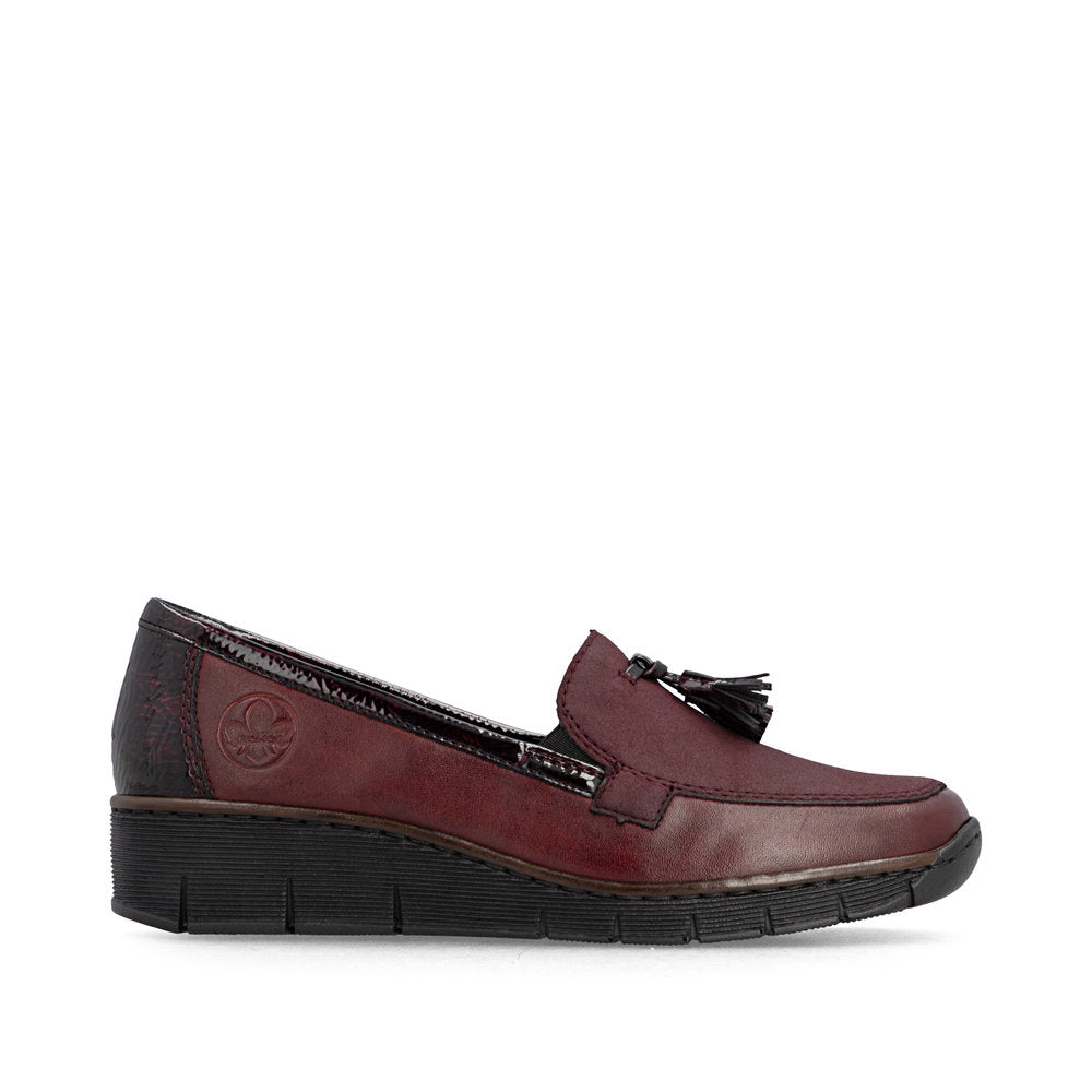 Rieker 53771-35 women's bordeaux leather elasticated shoes, opposite side view.
