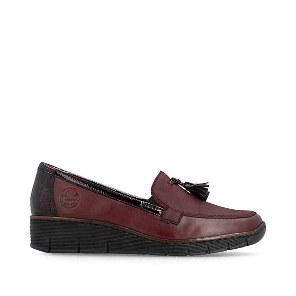 Rieker 53771-35 women's bordeaux leather elasticated shoes, opposite side view.