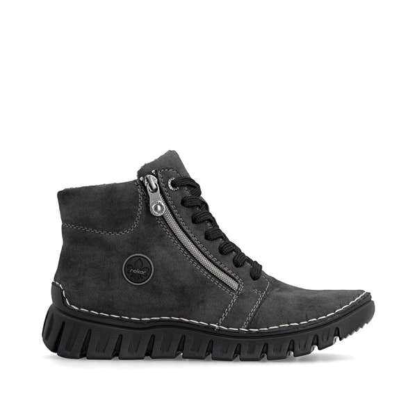 Rieker 57502-45 women's grey zip & lace mid-calf boots, opposite side view.