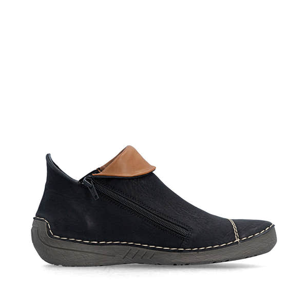 Rieker 72581-00 women's multi zip & lace ankle boots, outer side view.