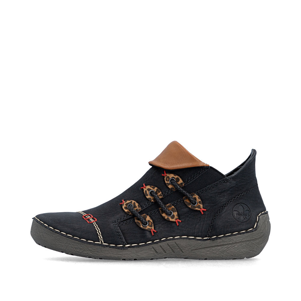 Rieker 72581-00 women's multi zip & lace ankle boots, inner side view.