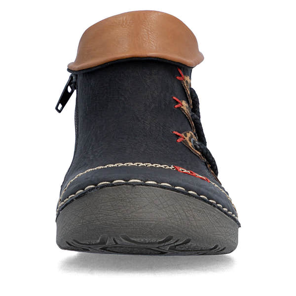 Rieker 72581-00 women's multi zip & lace ankle boots, front view.