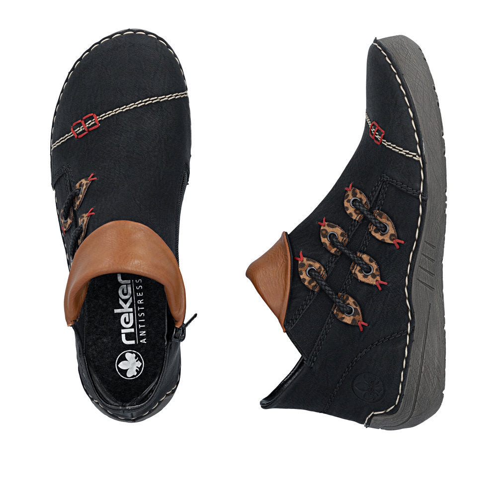 Rieker 72581-00 women's multi zip & lace ankle boots, two-angle product view.