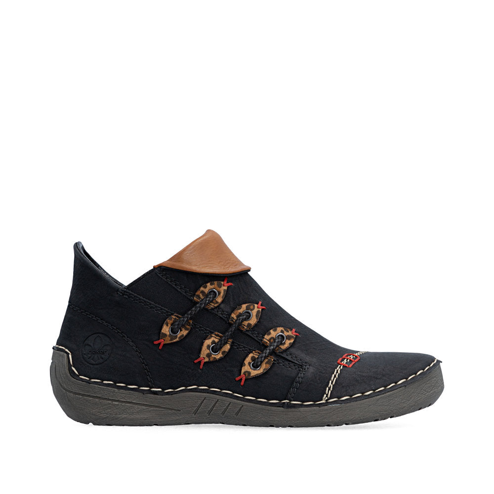 Rieker 72581-00 women's multi zip & lace ankle boots, opposite side view.