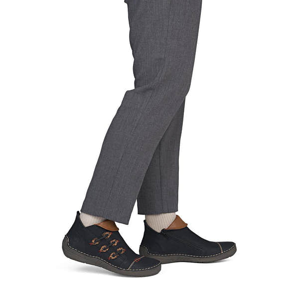 Rieker 72581-00 women's multi zip & lace ankle boots, on-foot lifestyle view.