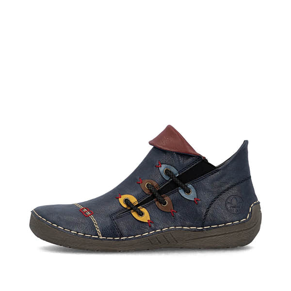 Rieker 72581-14 women's blue side zip ankle boots, inner side view.