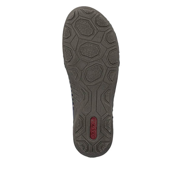 Rieker 72581-14 women's blue side zip ankle boots, sole and tread view.