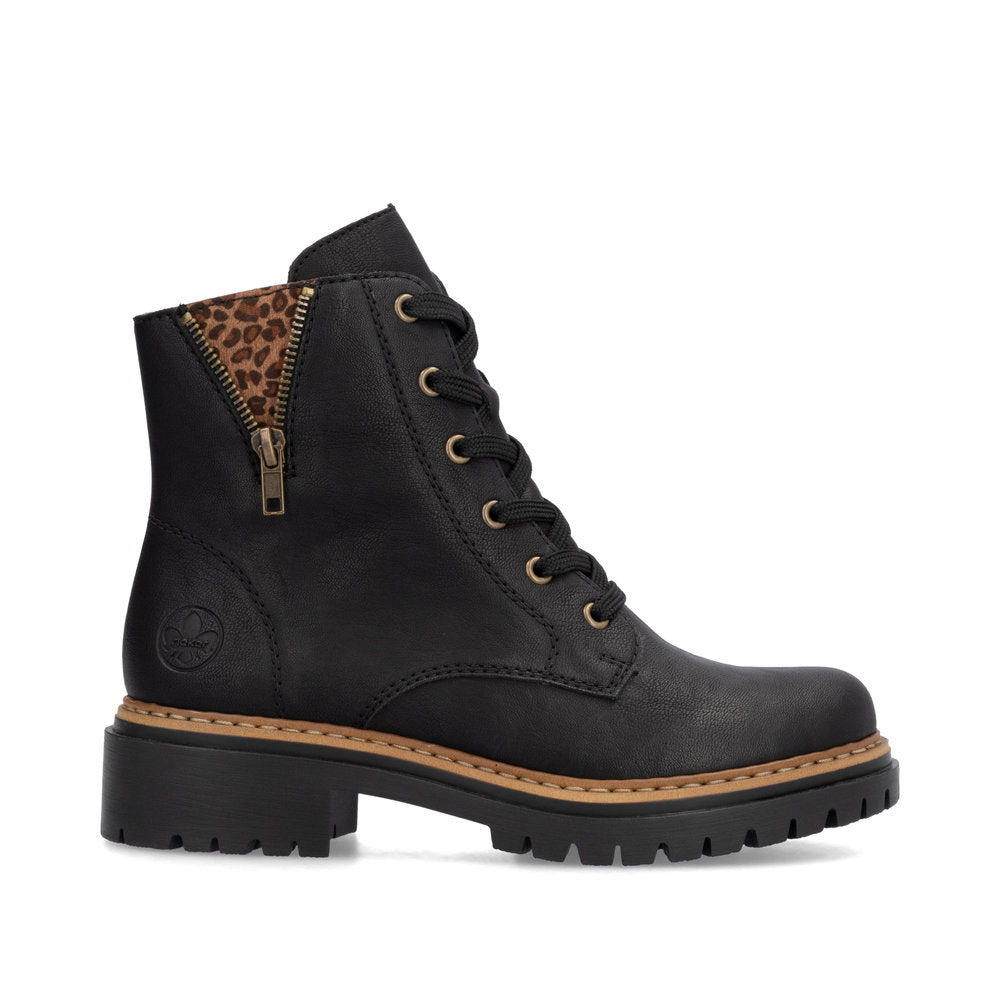 Rieker 72617-00 women's black zip & lace ankle boots, opposite side view.