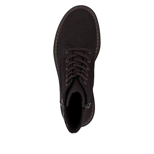 Rieker 72617-25 women's brown zip & lace ankle boots, top view.