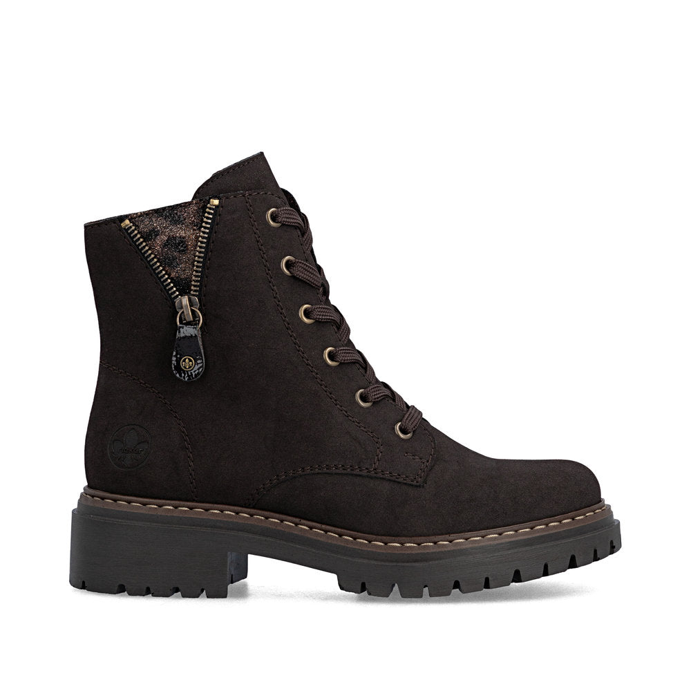 Rieker 72617-25 women's brown zip & lace ankle boots, opposite side view.