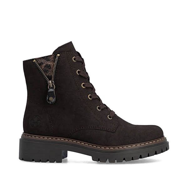 Rieker 72617-25 women's brown zip & lace ankle boots, opposite side view.