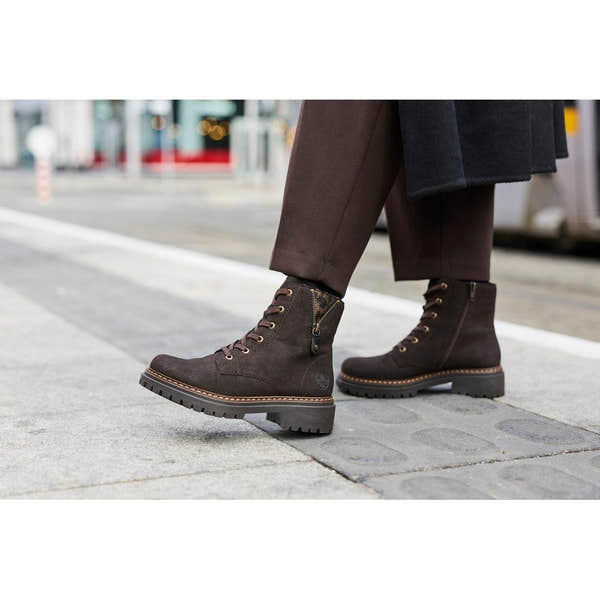 Rieker 72617-25 women's brown zip & lace ankle boots, lifestyle view 1 of 10.