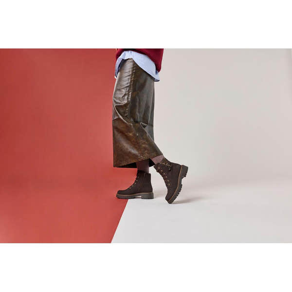 Rieker 72617-25 women's brown zip & lace ankle boots, lifestyle view 3 of 10.