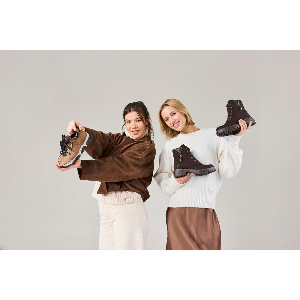Rieker 72617-25 women's brown zip & lace ankle boots, lifestyle view 7 of 10.