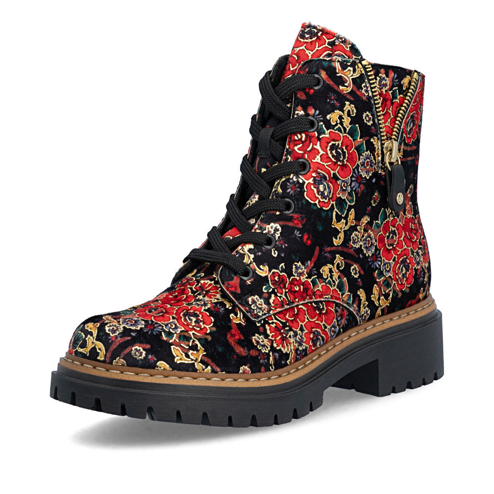 Rieker 72617-90 women's multi textile zip & lace ankle boots, front three-quarter view.