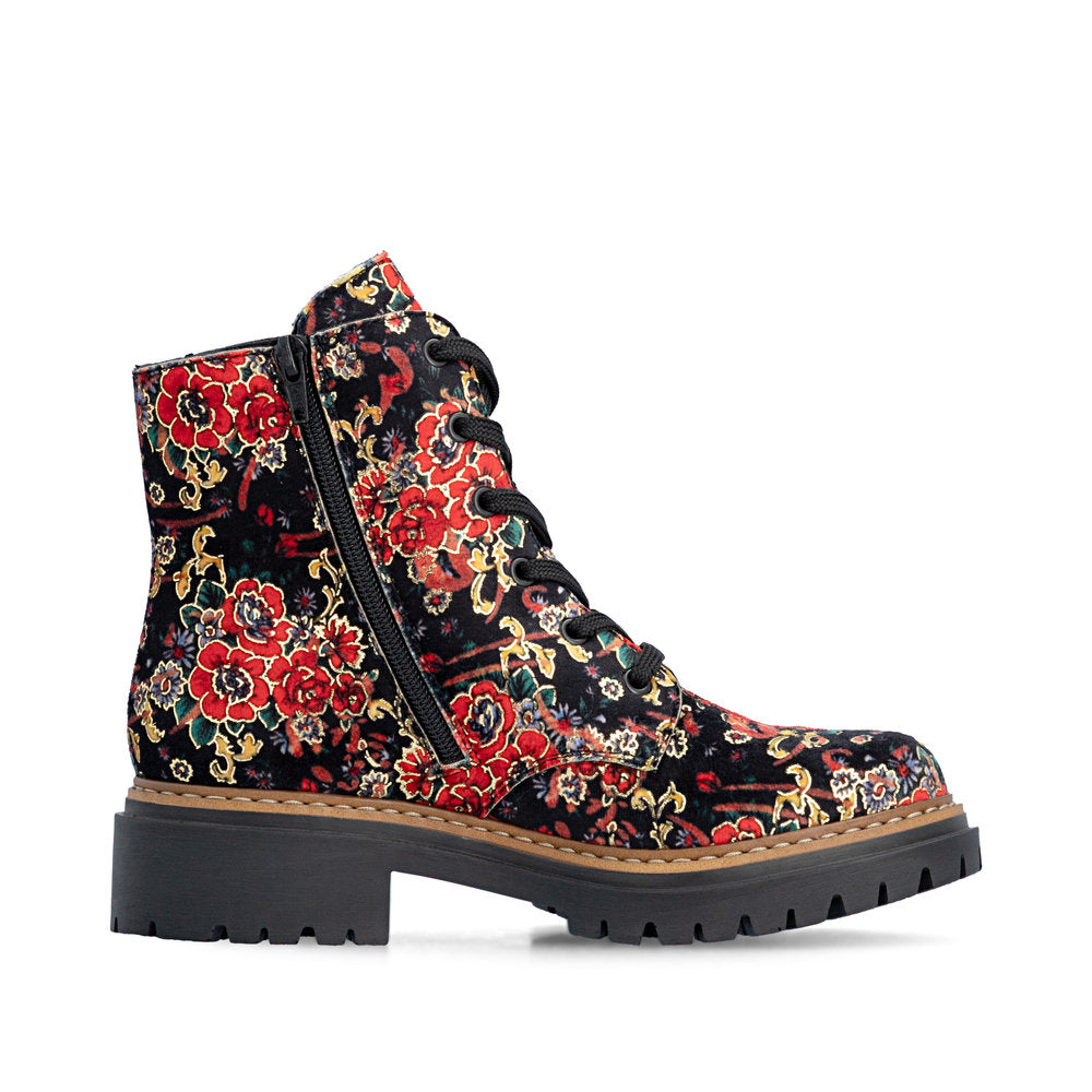 Rieker 72617-90 women's multi textile zip & lace ankle boots, outer side view.