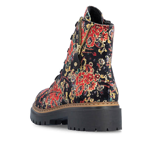 Rieker 72617-90 women's multi textile zip & lace ankle boots, rear three-quarter view.