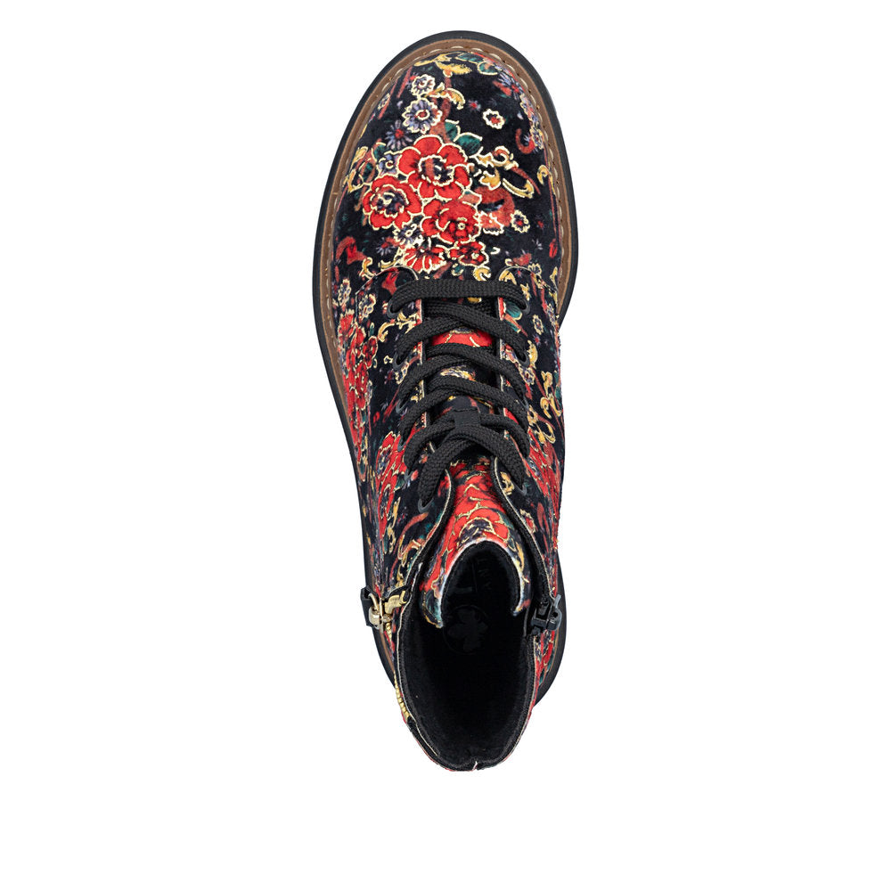 Rieker 72617-90 women's multi textile zip & lace ankle boots, top view.