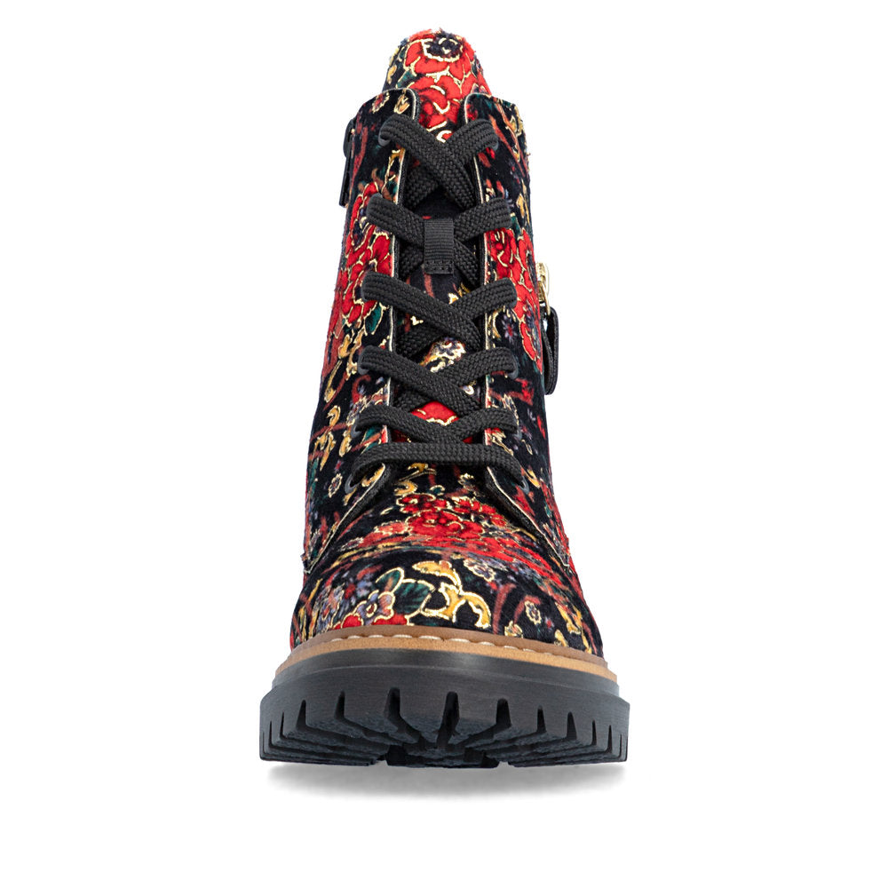 Rieker 72617-90 women's multi textile zip & lace ankle boots, front view.