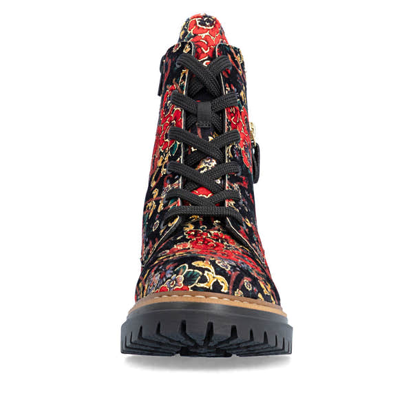 Rieker 72617-90 women's multi textile zip & lace ankle boots, front view.