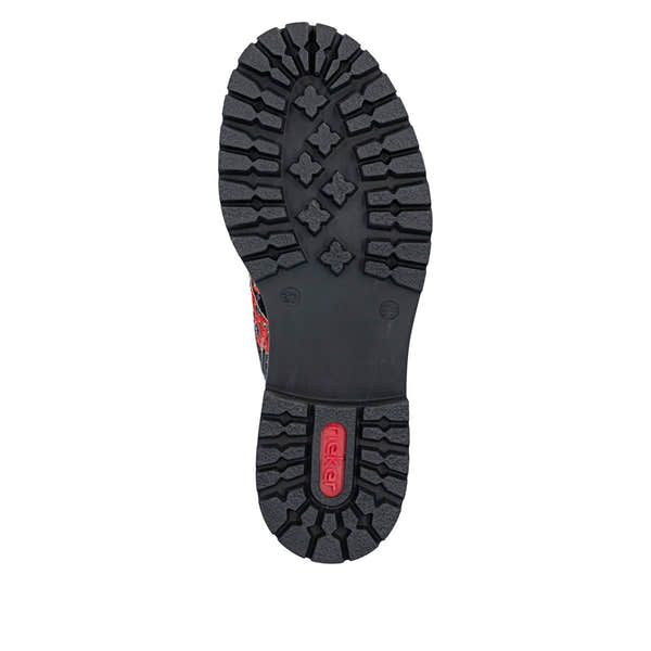 Rieker 72617-90 women's multi textile zip & lace ankle boots, sole and tread view.