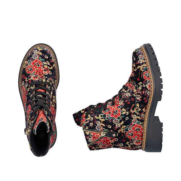 Rieker 72617-90 women's multi textile zip & lace ankle boots, two-angle product view.