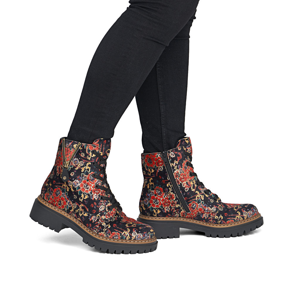 Rieker 72617-90 women's multi textile zip & lace ankle boots, on-foot lifestyle view.
