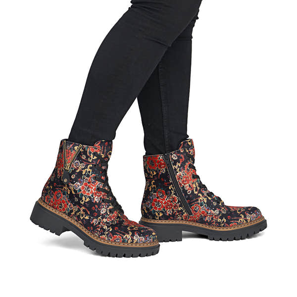 Rieker 72617-90 women's multi textile zip & lace ankle boots, on-foot lifestyle view.