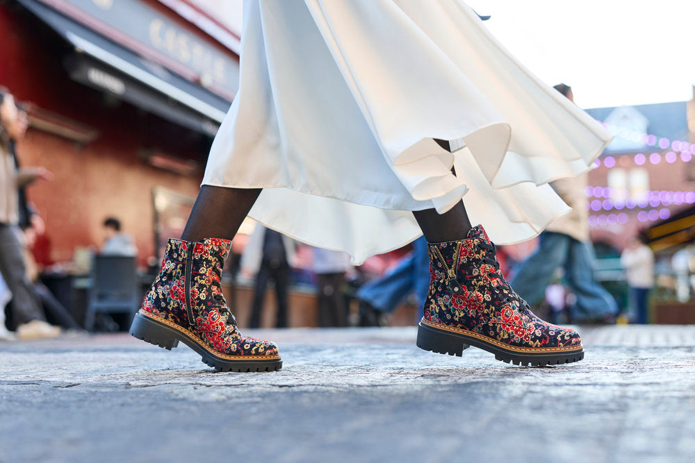 Rieker 72617-90 women's multi textile zip & lace ankle boots, lifestyle view 3 of 10.