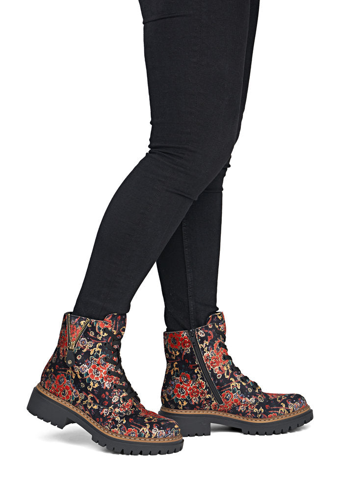 Rieker 72617-90 women's multi textile zip & lace ankle boots, on-foot lifestyle view.