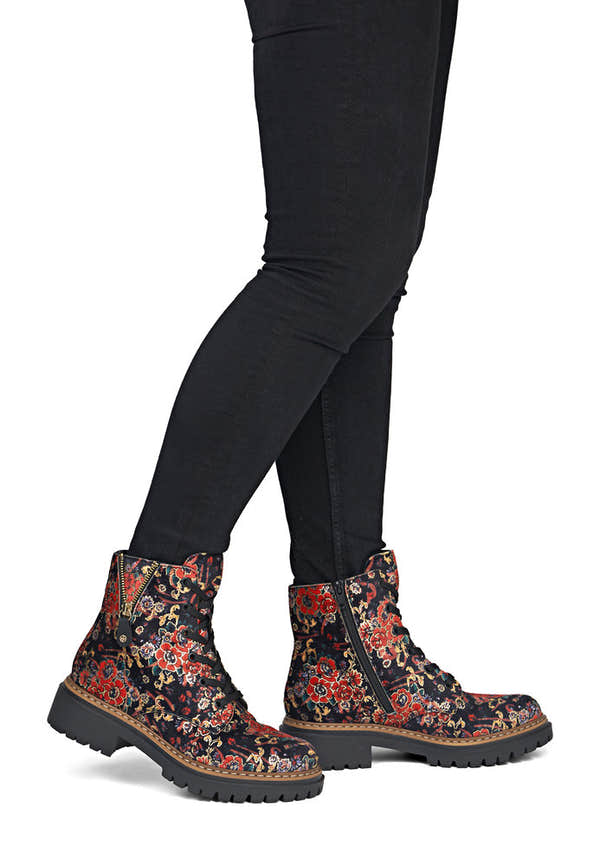Rieker 72617-90 women's multi textile zip & lace ankle boots, on-foot lifestyle view.