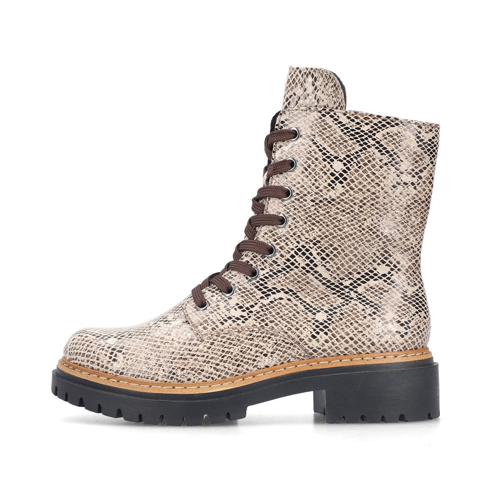 Rieker 72627-64 women's beige/black vegan zip & lace ankle boots, inner side view.