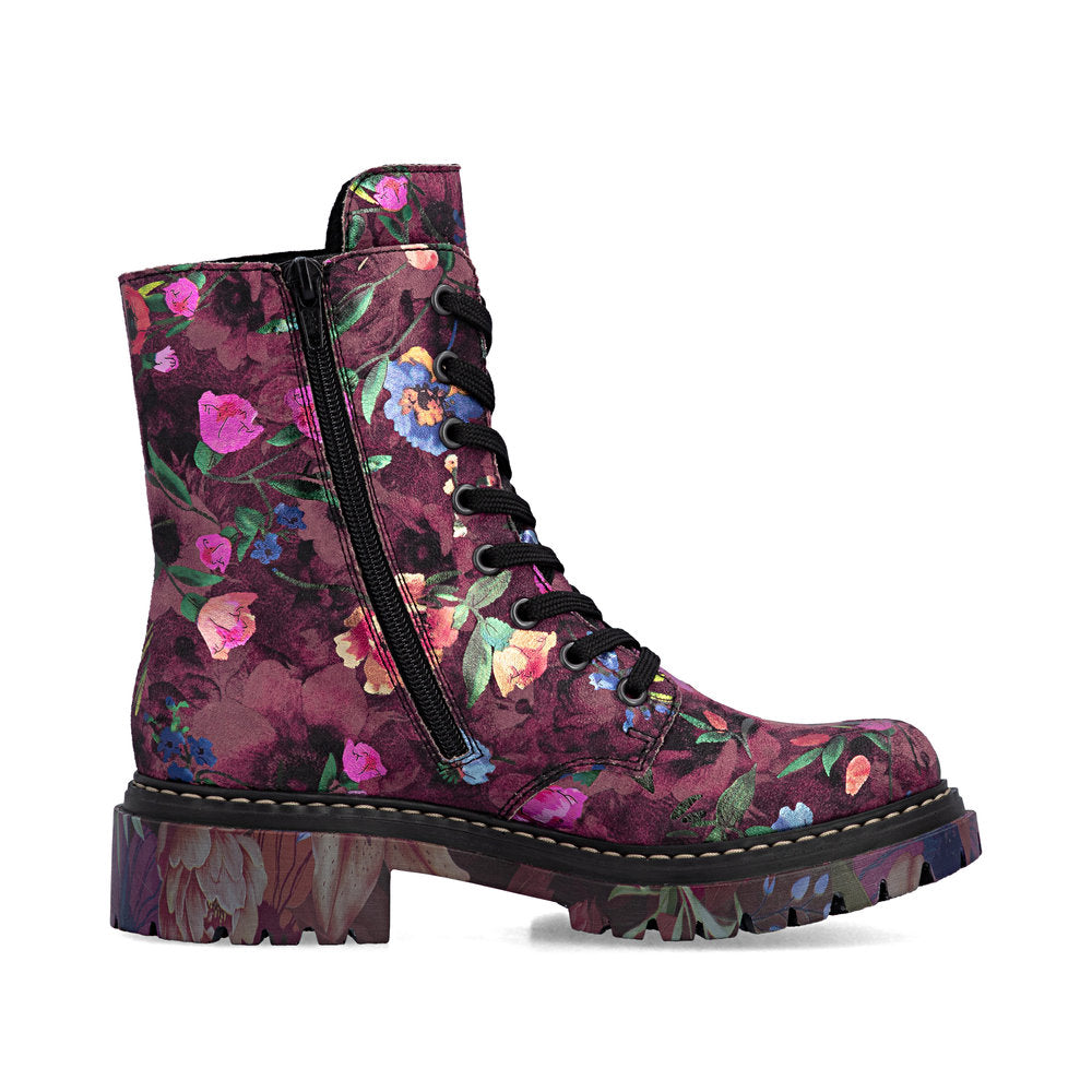 Rieker 72627-92 women's multi vegan zip & lace ankle boots, outer side view.