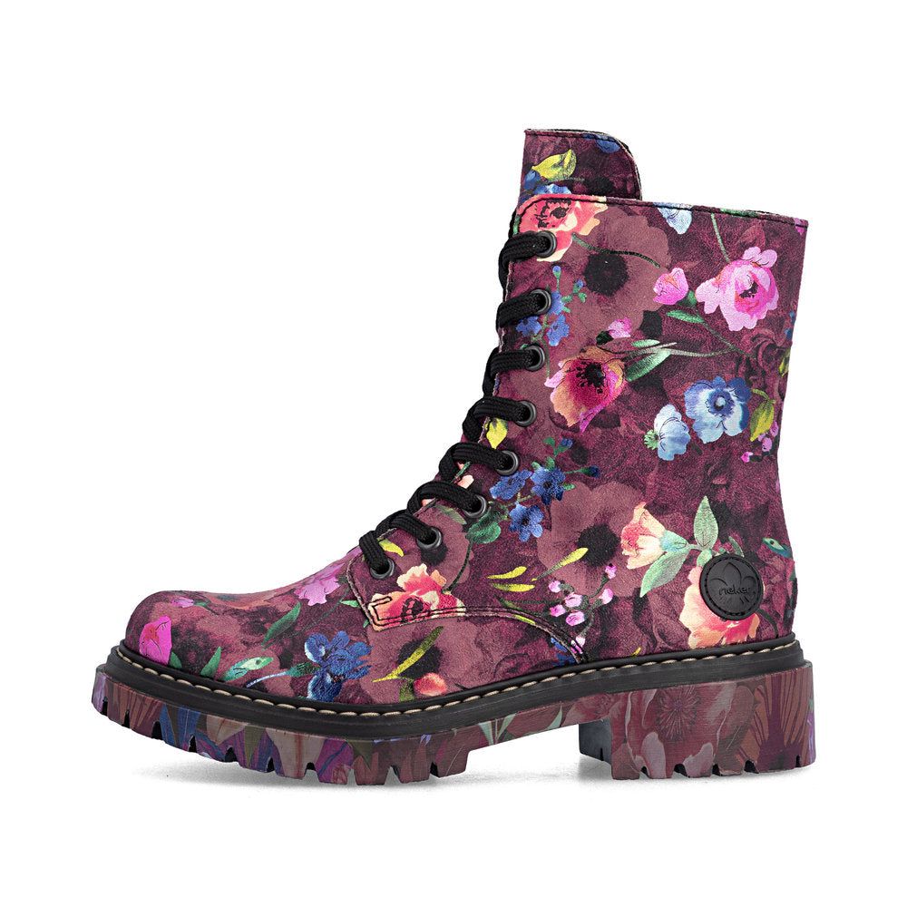 Rieker 72627-92 women's multi vegan zip & lace ankle boots, inner side view.
