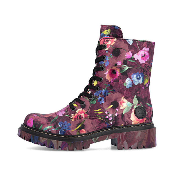 Rieker 72627-92 women's multi vegan zip & lace ankle boots, inner side view.