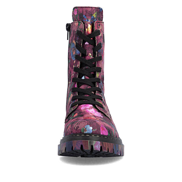 Rieker 72627-92 women's multi vegan zip & lace ankle boots, front view.