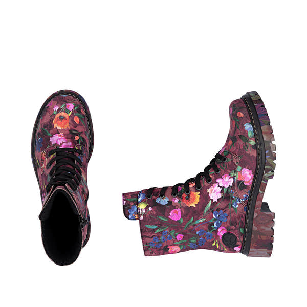 Rieker 72627-92 women's multi vegan zip & lace ankle boots, two-angle product view.