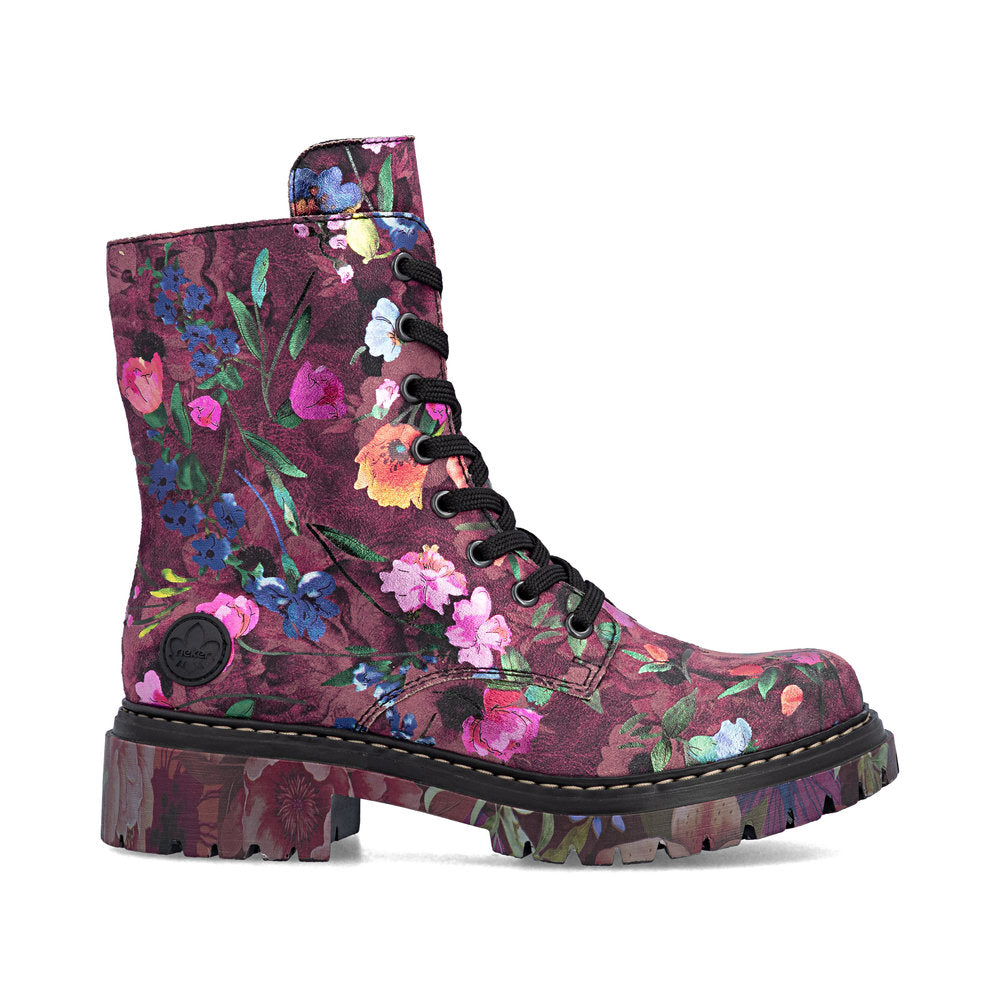 Rieker 72627-92 women's multi vegan zip & lace ankle boots, opposite side view.