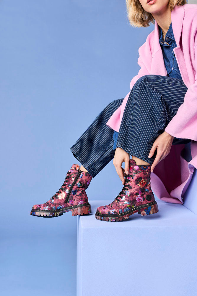 Rieker 72627-92 women's multi vegan zip & lace ankle boots, lifestyle view 9 of 18.