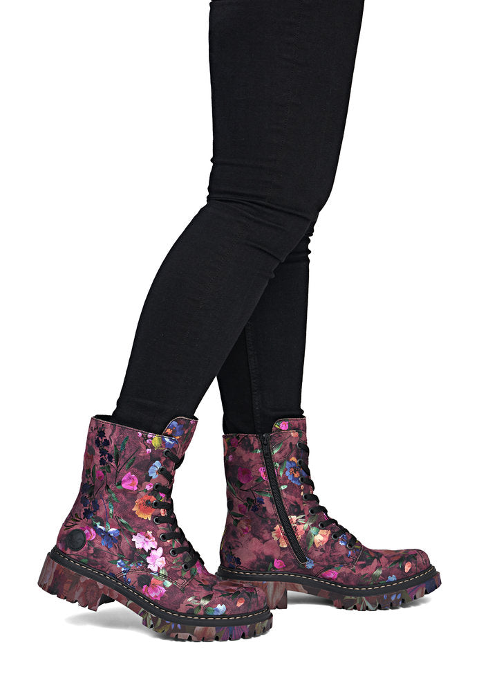Rieker 72627-92 women's multi vegan zip & lace ankle boots, on-foot lifestyle view.