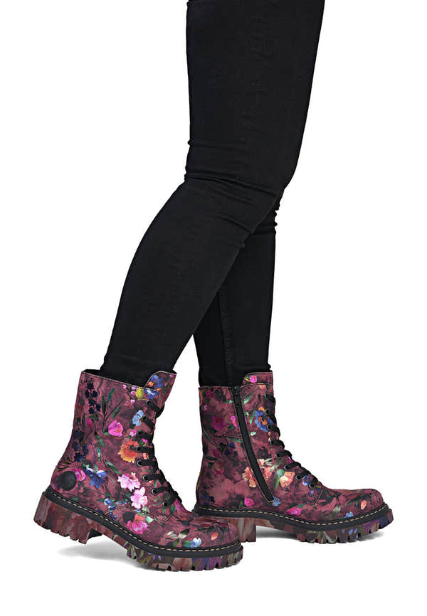 Rieker 72627-92 women's multi vegan zip & lace ankle boots, on-foot lifestyle view.