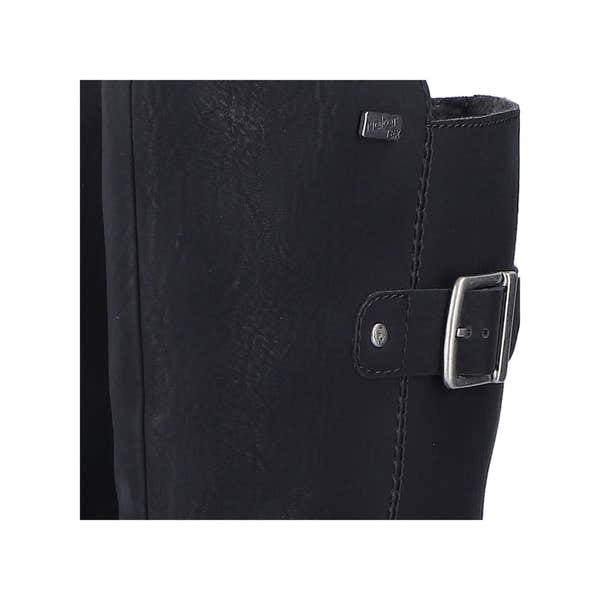 Rieker 73292-00 women's black water resistant side zip mid-calf boots, lifestyle view.