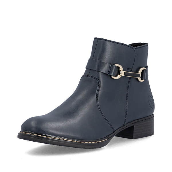 Rieker 73487-14 women's ocean side zip mid-calf boots, front three-quarter view.